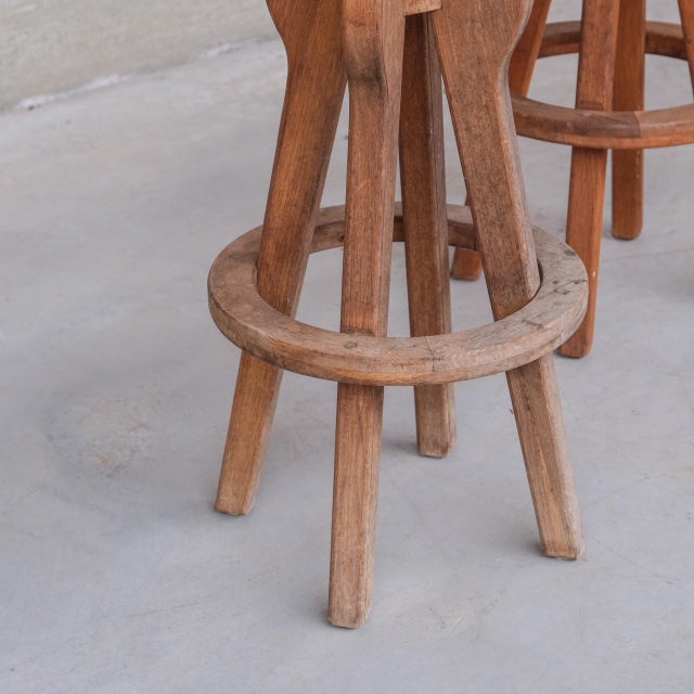 Mid-Century Brutalist Oak Bar Stools, Belgium, 1970s, Set of 5 For Sale - Image 9 of 10