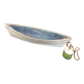 Alice McLean Dory Large - White/Blue, 2021 Sand Cast Bronze Boat and Anchor Sculpture For Sale