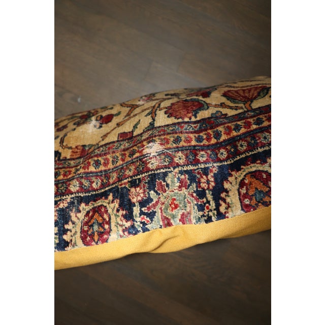 English Large Antique Teheran Rug Pillow For Sale - Image 3 of 4