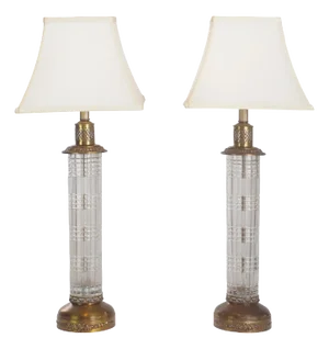 Vintage Crystal and Brass Table Lamps, a Pair