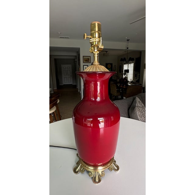 1960s 1960s Single Chinese Sang De Boeuf Flambé Oxblood Porcelain Table Lamp For Sale - Image 5 of 17