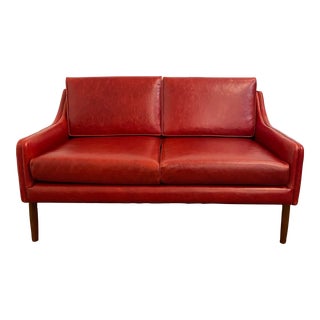 Mid Century Modern Hans Olsen Danish Loveseat Recovered in Perfect Red Leather. For Sale