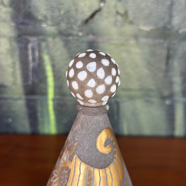 Waylande Gregory Glass Bottle With Stone Gray and Metallic Gold Art Deco Design For Sale - Image 9 of 12