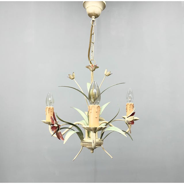Vintage Metal Floral Chandelier, France, 1970s For Sale - Image 4 of 12