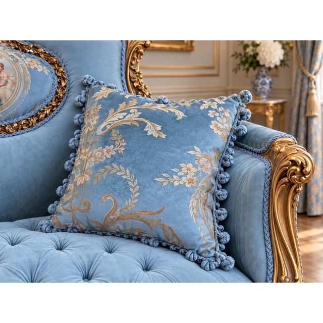 Gold 1920 French Artisan Louis XVI Gold Beech Velvet Settee For Sale - Image 8 of 11