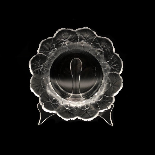 Pair of two Lalique Honfleur frosted crystal bowls. French crystal with a frosted, ice-like finish; clear and opaque glass...