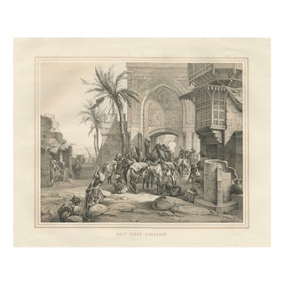 Orientalist Caravan at Rest City Gate Scene, 1846, Paper For Sale
