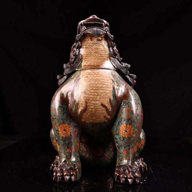 Asian Late 19th Century Cloisonné Enamel Mythical Beast Vessel, 4500g, Gilt Bronze For Sale - Image 3 of 9