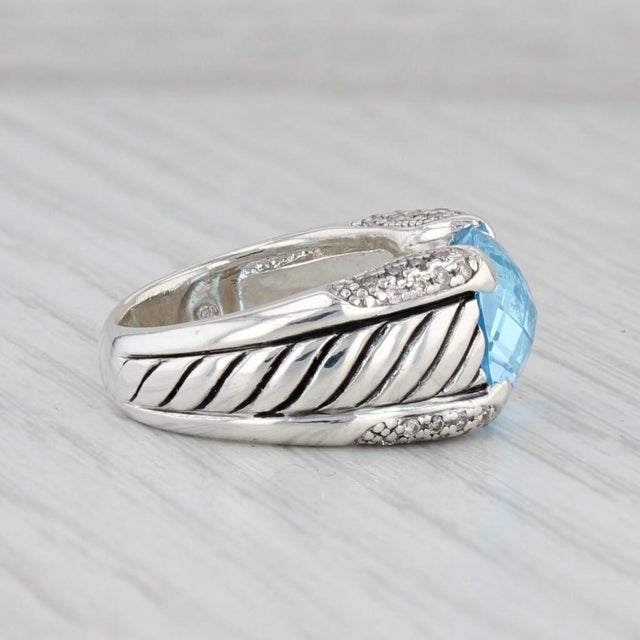 2020s David Yurman 6.10ctw Blue Topaz Diamond Ring Sterling Silver Size 6.25 For Sale - Image 5 of 7
