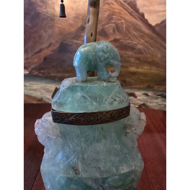 Antique Chinese Jade Style Carved Exotic Stone Lamp For Sale - Image 4 of 13