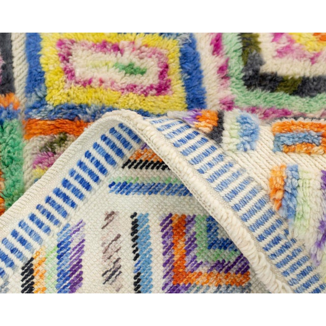 Ivory Vibrant Multicolor Hand-Knotted Wool Runner | 13'0" X 2'10" | One of a Kind For Sale - Image 8 of 9