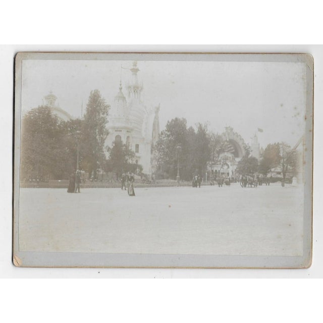 Antique CDV photo of Exposition Universelle of 1900 showing the Palace of Letter Sciences and Arts on the left and the...