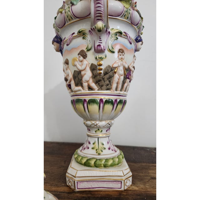 Ceramic Circa 1900 Vienna-Style Porcelain Potpourri Urn With Applied Flowers, Putti & Blue Shield Mark For Sale - Image 7 of 18