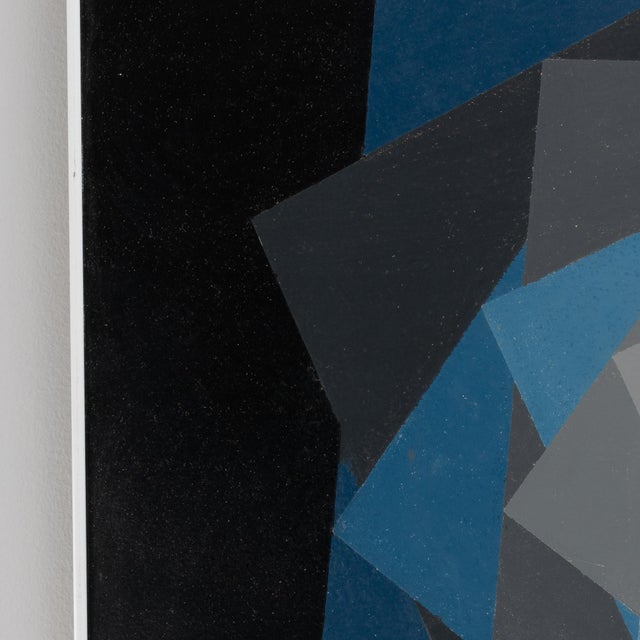 20th Century Belgian Black Geometric Abstract Vintage Painting With Metal Frame by Rene Berdal For Sale - Image 18 of 18