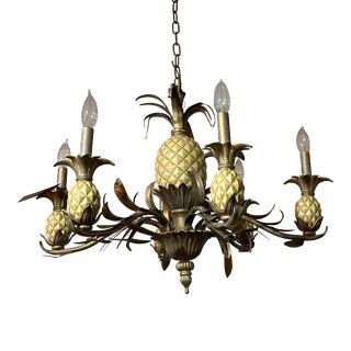 Vintage 1950s Ceramic and Metal Pineapple Chandelier For Sale