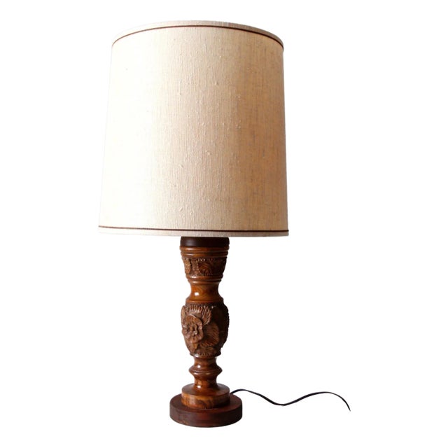 Vintage Floral Carved Table Lamp For Sale