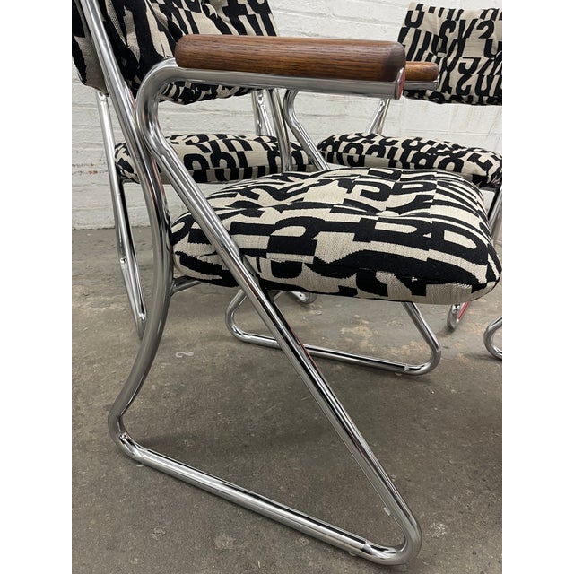 Set of 4 Vintage 1970’s Daystrom Chrome Tubular Dining Chairs With Wooden Armrests For Sale - Image 11 of 14
