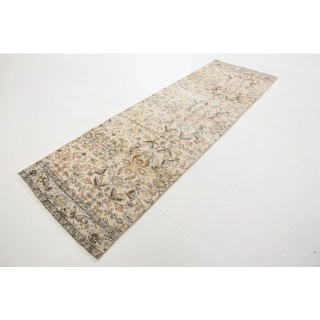 Vintage Floral Runner Rug in Beige and Brown For Sale - Image 4 of 16