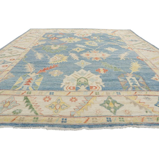 Tribal Vintage Blue Oushak Area Rug, 09'02 X 11'09 For Sale - Image 3 of 9