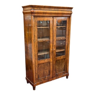 Antique Biedermeier Bookmatched Walnut Library Case For Sale
