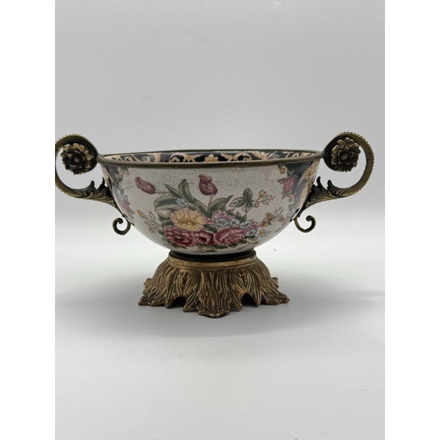 Black Chinese Export Crackle Glaze Center Piece Ormolu Style Handled For Sale - Image 8 of 12