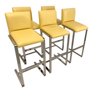 Vintage Brno Mies Van Der Rohe Chrome Cantilever Barstools by Gordon International - Circa 1980s - Set of 5 For Sale
