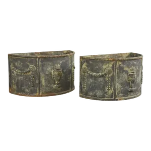 Pair of English Cast Iron Neoclassical Demilune Jardiniere Planters