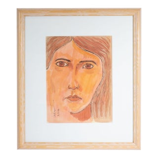 1970 Watercolor and Ink Portrait of a Woman by Harry Hilson For Sale