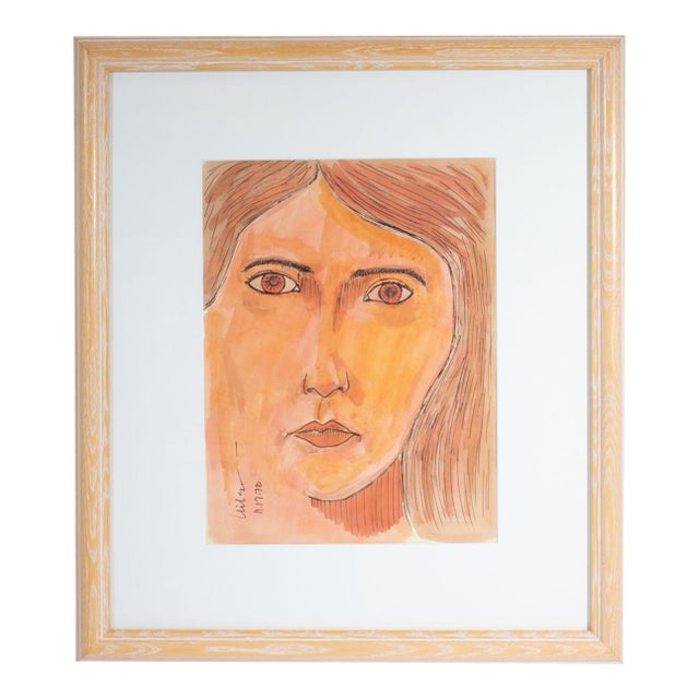 1970 Watercolor and Ink Portrait of a Woman by Harry Hilson For Sale