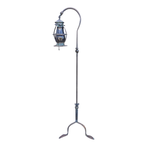 1920s Rustic Wrought Iron Hanging Lantern Floor Lamp