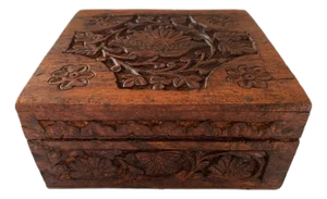 Hand-Carved Mahogany Box, 1950s