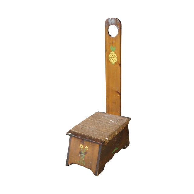 This unique antique European primitive spinning chair or bearer stool beautifully illustrates the functional charm of...