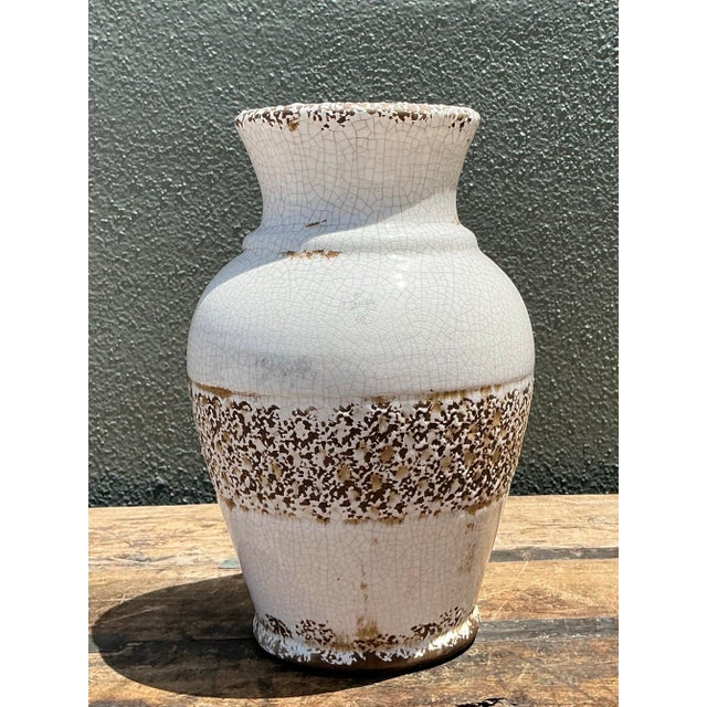 White Vintage Crackle Glazed Ceramic Vase For Sale - Image 8 of 12