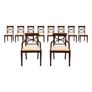 Set of 10 Medium Walnut Finish Cross Back Dining Room Chairs, English-Style Chairs W Crypton For Sale