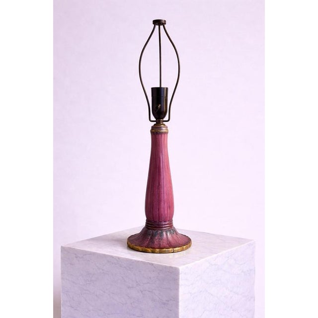 Gustavsberg Art Deco Table Lamp with Silk Shade by Josef Ekberg for Gustavsberg, 1928 For Sale - Image 4 of 8