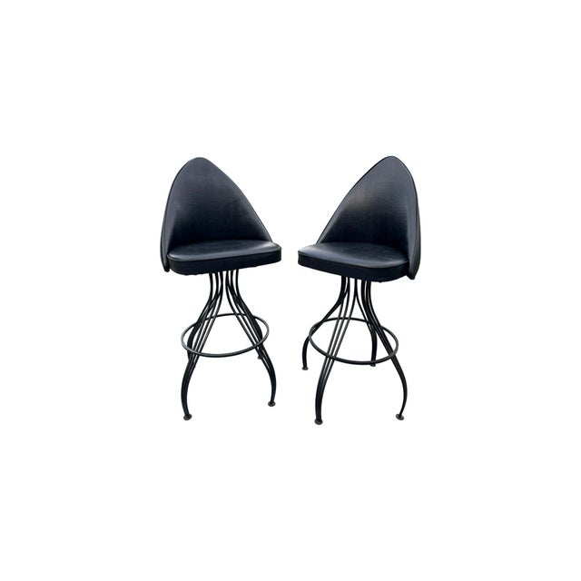 Daystrom Pair of Vintage Daystrom Sculptural Black Metal Swivel Bar Stools For Sale - Image 4 of 9