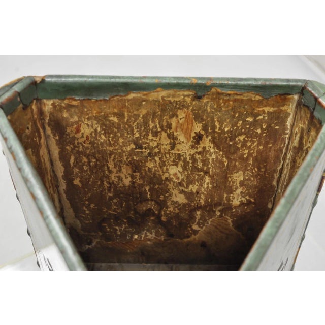 Green Vintage Italian Regency Green Leather Triangular Book Form Wastebasket Trash Can For Sale - Image 8 of 12