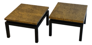 Mid-Century Modern Black Lacquered Side Tables with Gold-Painted Metal Top, 1960s, Set of 2
