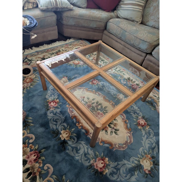 1980s 1980s Thomasville 4 Piece Light Oak Living Room Tables: 2 End Tables, Sofa Console Table and Square Glass Coffee Table For Sale - Image 5 of 13