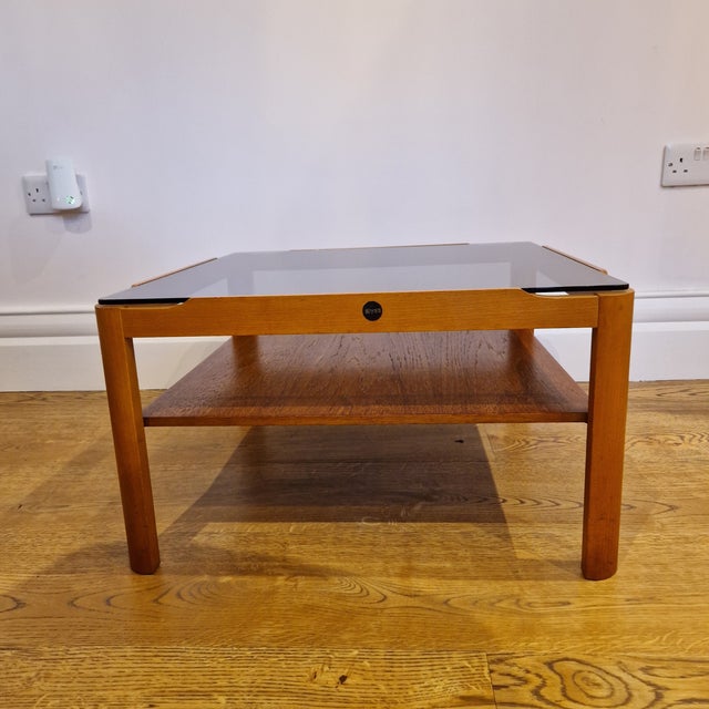 Mid-Century Modern Teak Coffee Table with Smoked Glass and Lower Shelf from Myer, 1960s For Sale - Image 4 of 9