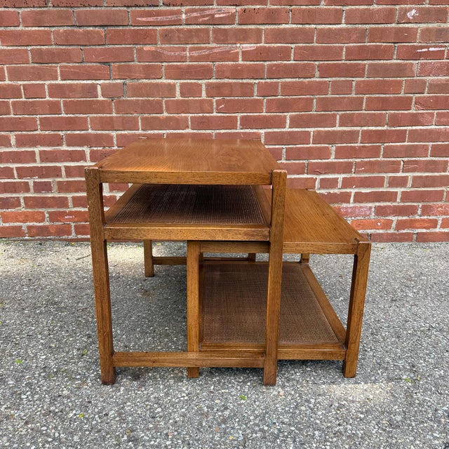 Mid Century Modern Nesting Side Tables With Cane Shelves For Sale - Image 4 of 12