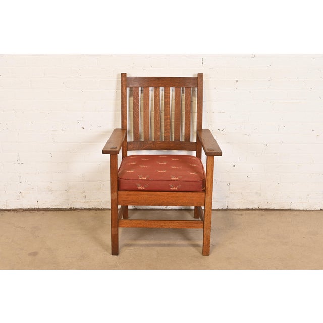 Mission Stickley Brothers Antique Mission Oak Arts & Crafts Armchair, Circa 1900 For Sale - Image 3 of 10