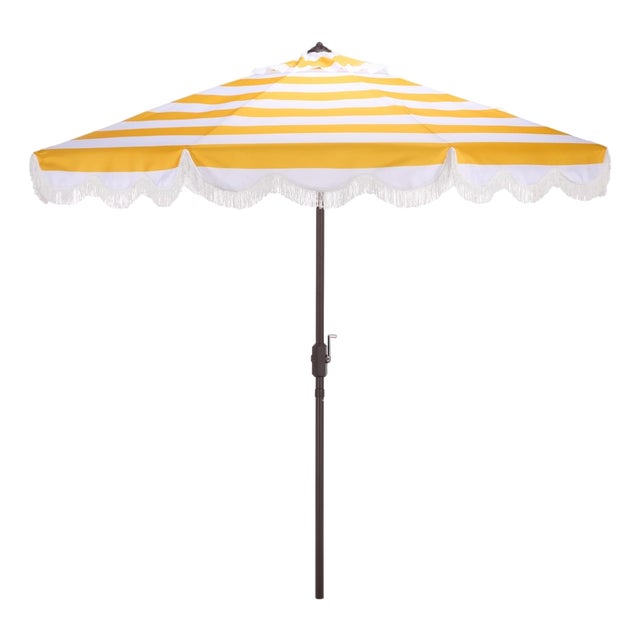 Lucerna 9 Ft Crank Umbrella, Yellow Stripe/Brown Pole For Sale