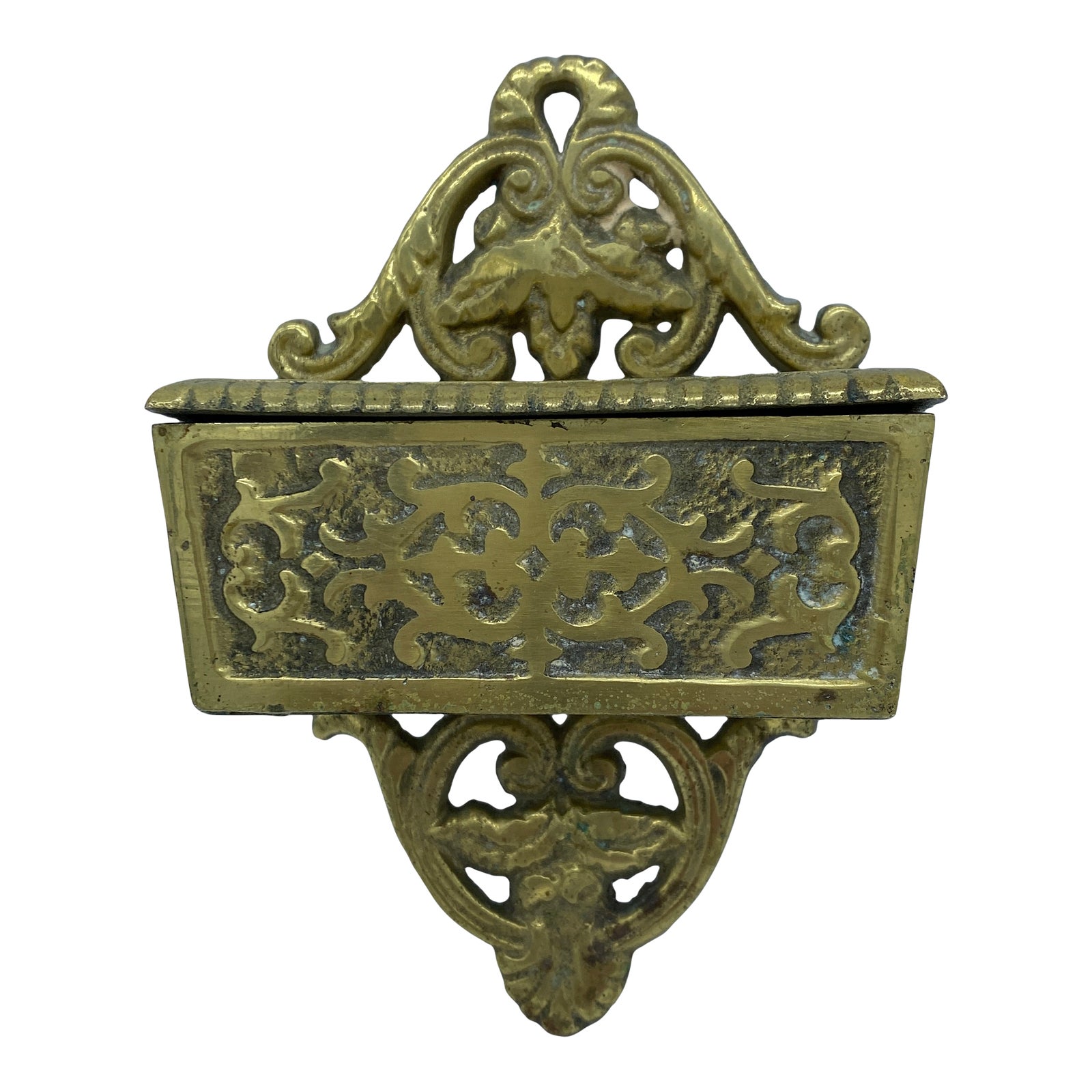 Antique Brass Match Holder, Wall Mount With Striker Chairish