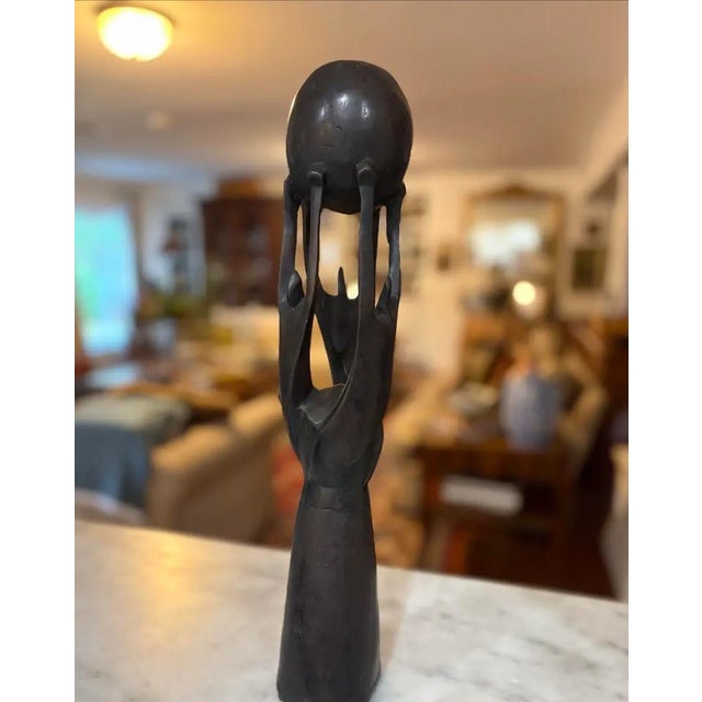 1990s Hand Carved African “Unity” Sculpture / Statue / Objet D’Art / Boho Chic / Organic Modern For Sale - Image 4 of 5