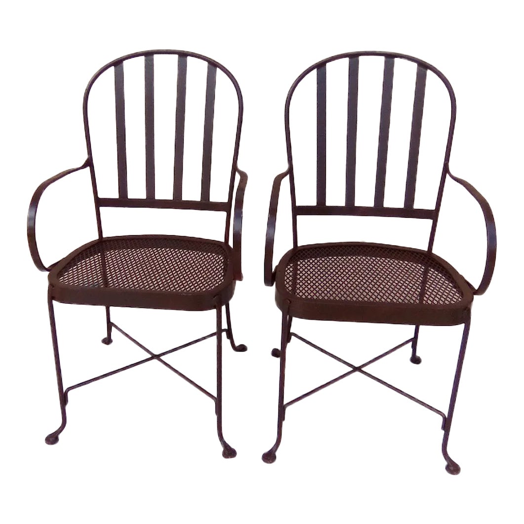 Vintage Salterini Style Metal Patio Arm Chair Brown Color Set of 2