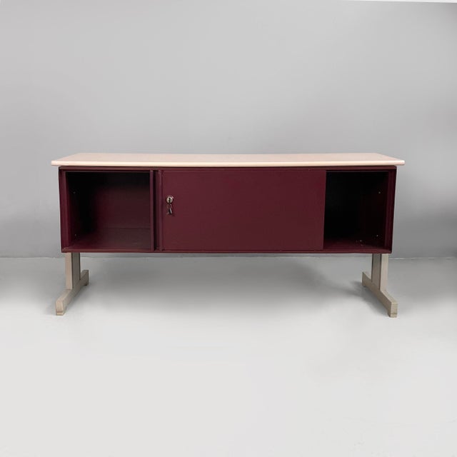 Italian Burgundy Metal Sideboard Synthesis 45 by Ettore Sottsass for Olivetti Synthesis, 1970s For Sale - Image 3 of 18