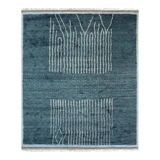 5x8 Freya Moroccan Green Geometric Modern Hand Knotted Wool Carpet Rug For Sale