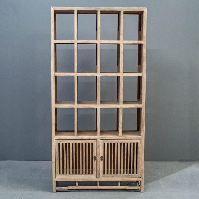 Reclaimed Chinese Stripped Elm and Pine Slatted Bookshelf Bookcase
