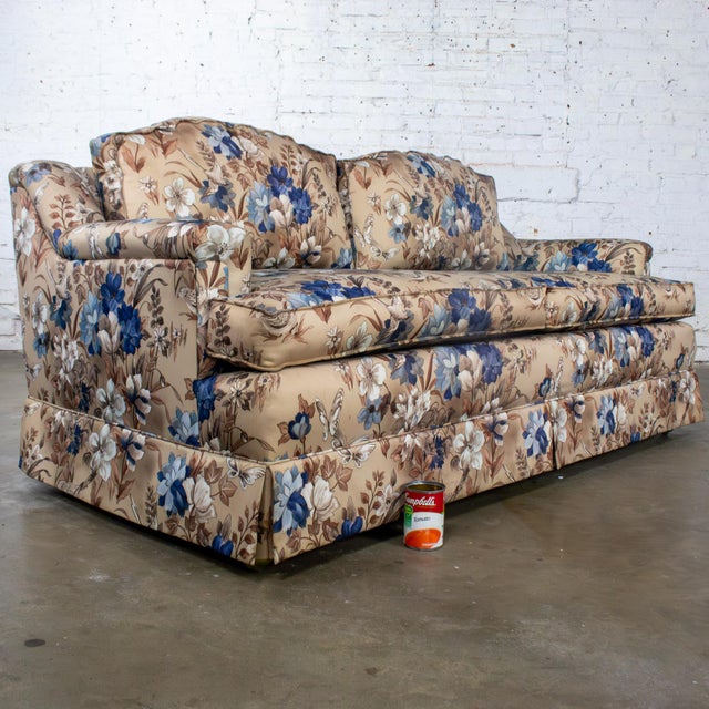 Mid-20th Century Traditional Sofa or Loveseat With Floral Chintz Fabric and Front Brass Ball Casters For Sale - Image 18 of 18